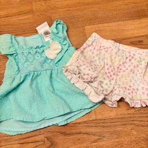 Little Lass‎ Baby Girls 12M Aqua Lace Flower top Ruffle Shorts Set Spring